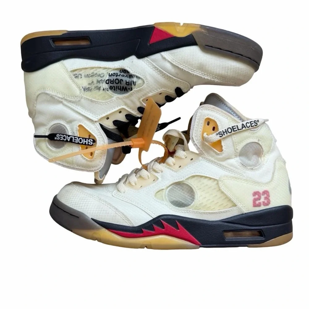 Off-White Air Jordan 5 Sail with Black and Red Accents